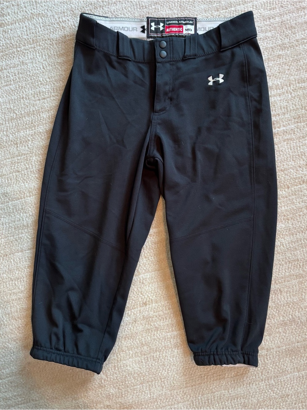 Under Armour Softball Cropped Black Athletic Pants with Silver Logo